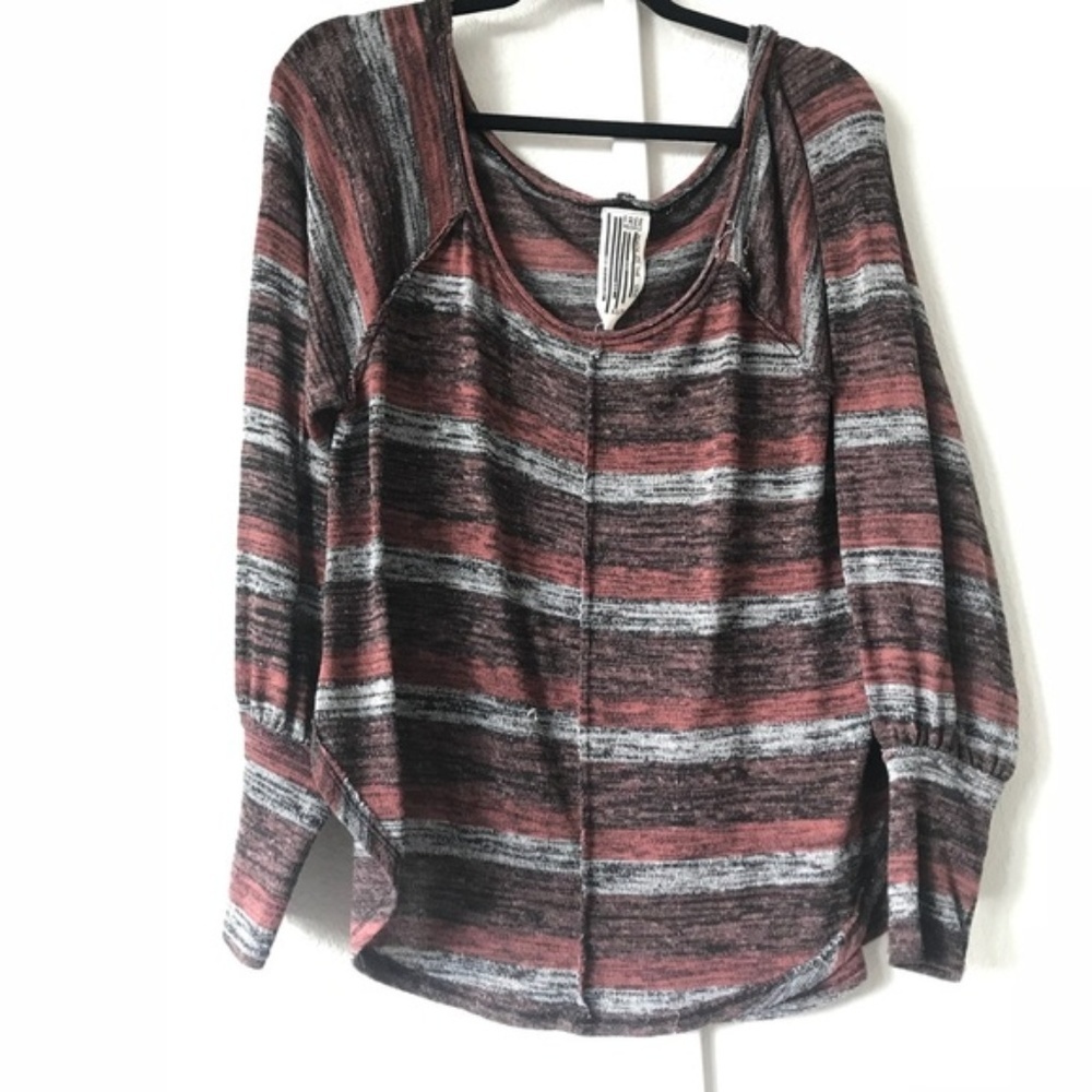 Vintage FREE PEOPLE brown black stripe loose Top Pullover Long Sleeve Y2K USA